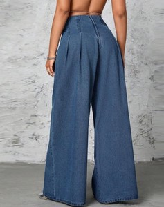 Jeans de mezclilla de mujer al por mayor de alta calidad, de cintura media, pierna recta, ajuste holgado, estilo japonés, desgastados, con cremallera trasera y color liso. - Product Image 2