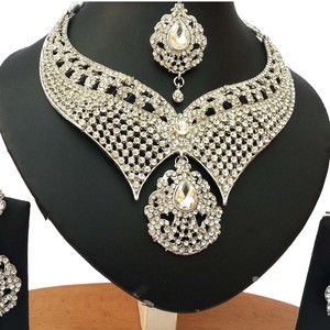 Vintage Antique <b>Silver</b> Plated Crystal Rhinestone Tassel <b>Necklace</b> Earrings <b>Set</b> Women Wedding Jewelry Alloy Fashion Jewelry <b>Sets</b> - Product Image 2