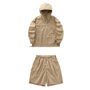 Conjunto de Chaqueta Cortavientos con Capucha y Pantalones Cortos para Hombre, Verde Sólido, Secado Rápido, Poliéster, Atuendo Casual de Verano - Product Image 2