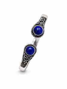 Vintage Scroll Classic Lapis Lazuli Unisex Jewelry Set <b>Adjustable</b> <b>Ring</b> with Open Cuff Bracelet Silver/Gold Plated Brass Gift - Product Image 1