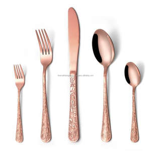 Juego de Cubiertos de acero inoxidable con acabado plateado y cobre para restaurantes y hoteles, juego de cubiertos más vendido con logotipo - Product Image 5