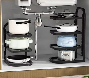 OEM/ODM Vietnam Adjustable Metal <b>Kitchen</b> Pot Pan Organizer <b>Rack</b> Carbon Steel Standing Storage Shelf Holder - Product Image 3
