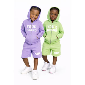 Conjunto de Sudadera con Capucha y Pantalones Cortos para Niños, Logotipo Personalizado, Ropa de Dos Piezas de Algodón para Niños y Niñas, Ropa de Verano OEM - Product Image 1