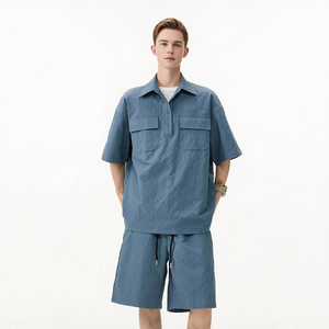 Ensemble de sport pour homme 2026 à séchage rapide, col anti-UV, chemise imprimée et short, 2 pièces, coupe décontractée, respirant, tricoté, pour l'été - Product Image 3