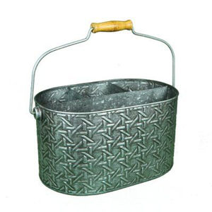 Porta Utensilios de Metal Galvanizado de Alta Calidad con 4 Compartimentos y Asa de Madera, Estilo Rústico y Resistente para Cubiertos - Product Image 1