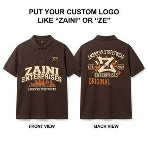 <b>Mens</b> 220 GSM Cotton Pique Polo <b>Shirt</b> Brown Cream <b>Orange</b> Custom Logo Embroidery Screen Print Front Back Graphic Casual Streetwear - Product Image 1