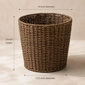 Brown Rattan Waste <b>Bin</b> Woven Garbage Basket Decorative Trash Can with Handle Cover & Open for Home Hospital Kitchen Office - Product Image 4