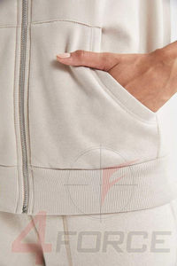 Sudadera con capucha informal para mujer con cremallera frontal, 450 GSM, algodón y poliéster, forro polar grueso, chaqueta de moda urbana, fabricante OEM - Product Image 6