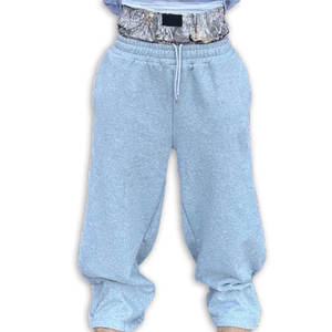 Nouveau design – Pantalon de survêtement baggy en molleton français vieilli pour homme, coupe droite, en coton, avec bas zippé et bande décorative - Product Image 5