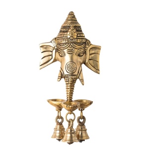 Artesanía India Latón Ganesha Cara Colgante de pared Diya con campana Espiritual Decoración para el hogar Regalo - Product Image 2