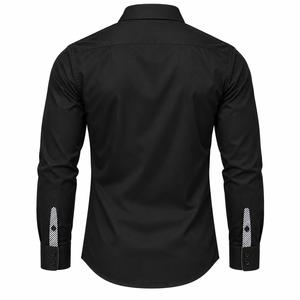 Camisa de Hombre Negra de Manga Larga, Cuello Mao, Popelina 100% Algodón, ODM, para Primavera, Antiarrugas - Product Image 2