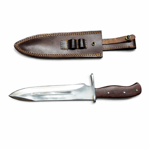 Couteau de chasse Bowie de haute qualité en acier inoxydable Stigma, manche en bois, étui en cuir, lame à pointe fixe, couteau d'extérieur - Product Image 1