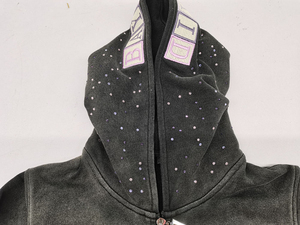 T-shirt Oversize Boxy en Molleton Français 500 g/m² de Luxe Personnalisé, Broderie Vieillie, Noir Délavé à l'Acide, Lettre en Strass - Product Image 4