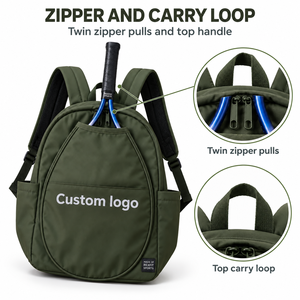 Sac à dos personnalisé vert olive pour raquette de squash avec poche avant, porte-accessoires latéraux, fermeture à double zip et bretelles rembourrées - Product Image 2