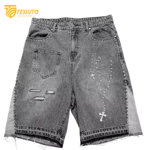 Short de jogging d'été personnalisé pour femmes Short de survêtement avec broderie en détresse Rhinestone droit français éponge coton lavé à l'acide Baggy français - Product Image 2
