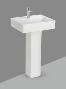 Lavabo Cuadrado de Cerámica con Pedestal, Lavabo de Baño Suspendido en la Pared con Pedestal Completo, Lavabo de Pie, Blanco Brillante - Product Image 3