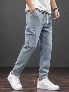 Pantalon cargo en jean délavé pour homme, taille mi-haute, coupe ample, en coton, style décontracté, pour le printemps - Product Image 1