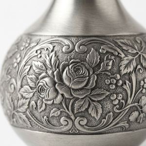 Jarrón de Metal Antiguo de un Solo Tallo con Relieve Floral de Rosa, Jarrón Decorativo para el Hogar, Regalo en Color Estaño y Latón, Jarrón Decorativo para Mesa - Product Image 1