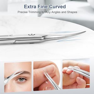 Tijeras para Cutículas de Primera Calidad, Multiusos, de Acero Inoxidable con Hojas Curvas - Tijeras de Manicura para Uñas, Cejas y Pestañas - Product Image 4