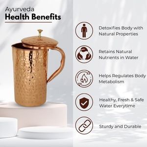 Direct Factory Sale Tabletop 1litre Pure Copper Water <b>Jug</b> with Lid Ayurvedic Health Benefits Metal Drinkware Supplies - Product Image 3