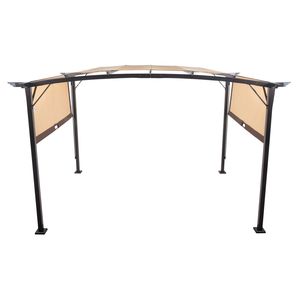 Pergola Gazebo Pieghevole in Alluminio Marrone Scuro 350x280x230.5cm con Tetto Curvo e Telo Parasole Marrone Regolabile - Product Image 4