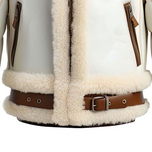 Glory Custom <b>sheepskin</b> leather <b>jacket</b> with sherpa lining warm winter coat belted waist zip closure durable stylish for Unisex - Product Image 5