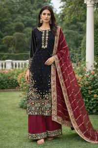 Ensemble haut et pantalon palazzo avec dupatta, broderie et travail de sequins raffinés, design fantaisie spécial Aïd - Product Image 4