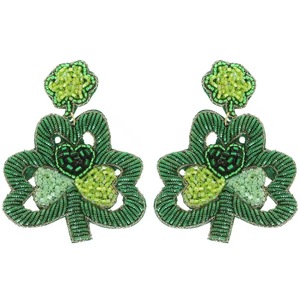 Pendientes colgantes de trébol con cuentas, diseño de flor y hoja bordada con cuentas de semillas, para fiesta, boda, regalo para mujer - Product Image 6