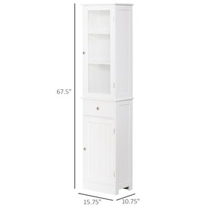 Meuble de rangement de salle de bain moderne blanc, étroit et haut, avec porte en acrylique et tiroir en MDF, idéal pour hôtels, salons, appartements, centres commerciaux - Product Image 3