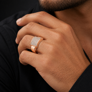 Mens 18KT Rose Gold Micro Pave Cubic Zirconia Square Signet <b>Ring</b> <b>Open</b> Adjustable Band Geometric Statement Wedding Party Gift - Product Image 5