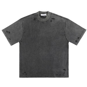 Nueva Camiseta Oversize de Estilo Urbano con Lavado Ácido, Personalizada, Vintage, de Corte Regular, Manga Corta, Cuello Redondo, con Efecto Desgastado - Product Image 1
