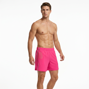 Men's Pink Quick Dry Sport <b>Shorts</b> With Elastic Waist Mid Length Solid Color Woven Polyester Fabric - Product Image 5
