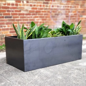 Modern <b>Rectangular</b> Metal Garden Planter Box Outdoor Balcony Patio Flower <b>Pot</b> Large Black <b>Plant</b> Container Tall Trough Planter - Product Image 4