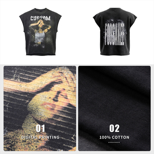 Camiseta de punto de manga corta con gráfico frontal personalizado para hombre, algodón pesado, estilo vintage, streetwear, corte holgado, informal, para verano - Product Image 6