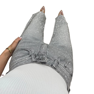 Jeans Rectos de Cintura Alta con Diamantes para Mujer, Pantalones Casuales de Mezclilla, Pantalones Elegantes, Ropa de Calle Moderna, Transpirable, de Algodón - Product Image 4