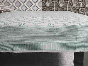 Handmade Luxury Block Printed Indian Cotton <b>Tablecloth</b> Floral Design Dining Cover - Product Image 3