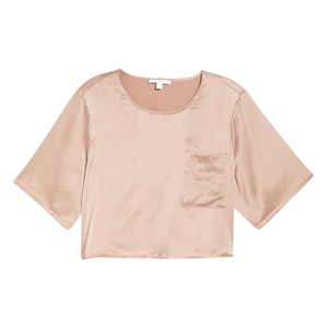 ODM/OEM Women's Summer Short Sleeve Ice Silk Sleeping Skirt Pajamas Crop Top Silk Shirt With High Waist <b>Pant</b> Sexy Set For Ladies - Product Image 5