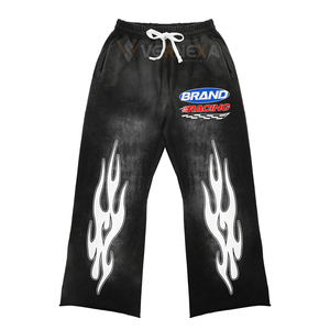 En gros, Meilleures ventes : Survêtement à capuche classique en coton noir, style sportif, avec impression sérigraphiée motif flamme, effet délavé à l'acide et effet soleil. - Product Image 4