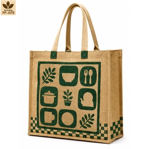 Sac de courses en jute naturel laminé, sac de courses pour la vente au détail, 36x40x15 cm, logo personnalisé, vente en gros, OEM, marque privée, modèle MY-JT-14 - Product Image 1
