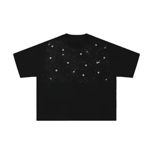 T-shirt surdimensionné personnalisé pour homme, coupe carrée, haute qualité, 100 % coton, effet délavé soleil, avec appliqué strass, coupe courte - Product Image 2