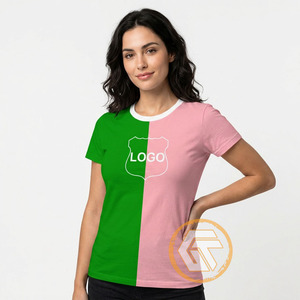 Vente en gros GREEK TREASURES Alpha |   T-shirt décontracté pour femmes Kapa - 100% coton jersey rose et vert respirant à manches courtes - Product Image 3