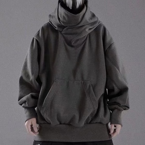 Sudadera con capucha de cuello alto y hombros caídos de alta calidad para hombre, color gris oscuro, estilo oversize, para venta al por mayor - Product Image 1