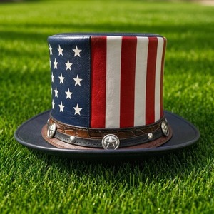 Chapeau haut de forme en cuir avec motif drapeau américain étoiles et rayures, idéal pour les fêtes et costumes pour adultes - Product Image 1