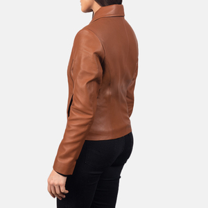 Chaqueta de Cuero Genuino para Mujer con Cuello Camisero, Chaqueta de Cuero a la Moda, Hecha a Medida, de Alta Calidad y Cuero Suave - Product Image 3