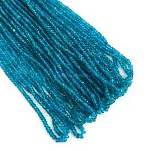 Perles facettées rondes en apatite bleu néon naturel, perles en apatite néon pour la création de bijoux, brin de 16 pouces, 3-4 mm, perles de pierres précieuses - Product Image 2