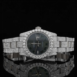 Fantástico reloj con esfera negra y moissanita, con caja de acero inoxidable, fecha automática, dos tonos, para hombre o mujer. - Product Image 1