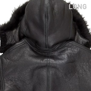 Chaqueta Bomber con Capucha de Piel de Oveja All Black B-3 Long Z203615BL – Calidez Extendida y Estilo Clásico - Product Image 3