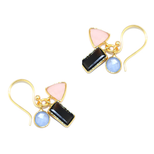 Pendientes Colgantes de Moda para Fiesta, con Tres Piedras de Calcedonia y Ónix, Chapados en Oro de 22K, Hechos a Mano, para Chicas y Mujeres, Venta al Por Mayor - Product Image 2