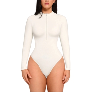 Sexy One-piece Zip Front <b>Bodysuit</b> Knee-Length Long Sleeve Stretch Bottom Anti-Bacterial Anti-Wrinkle Spandex/Nylon Yoga Sports - Product Image 5