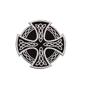 Celtic Cross Round Embroidery Patch Iron Sew on Goth Fashion <b>Badge</b> Biker - Product Image 1